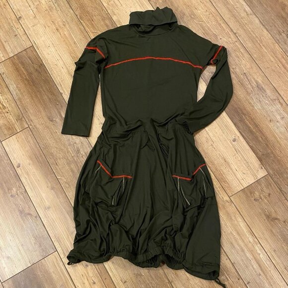 Marithe Francois Girbaud CRAVATATAKILLER Vintage Dress Size 6 US Military GREEN - Picture 1 of 8